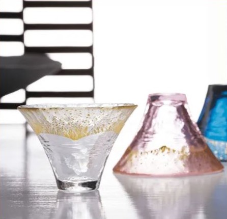 Mt. Fuji, Cold Sake Cup Set (gold transparent, gold cherry blossom