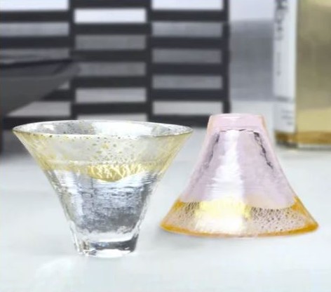 Mt. Fuji, Cold Sake Cup Set (gold transparent, gold cherry blossom