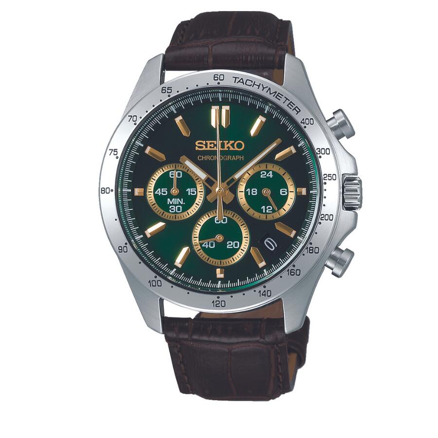 Spirit Chronograph Quartz Men's Leather Belt Green SBTR017